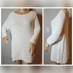 J. Jill button side open knit white tunic top. Women's size Large Petite.